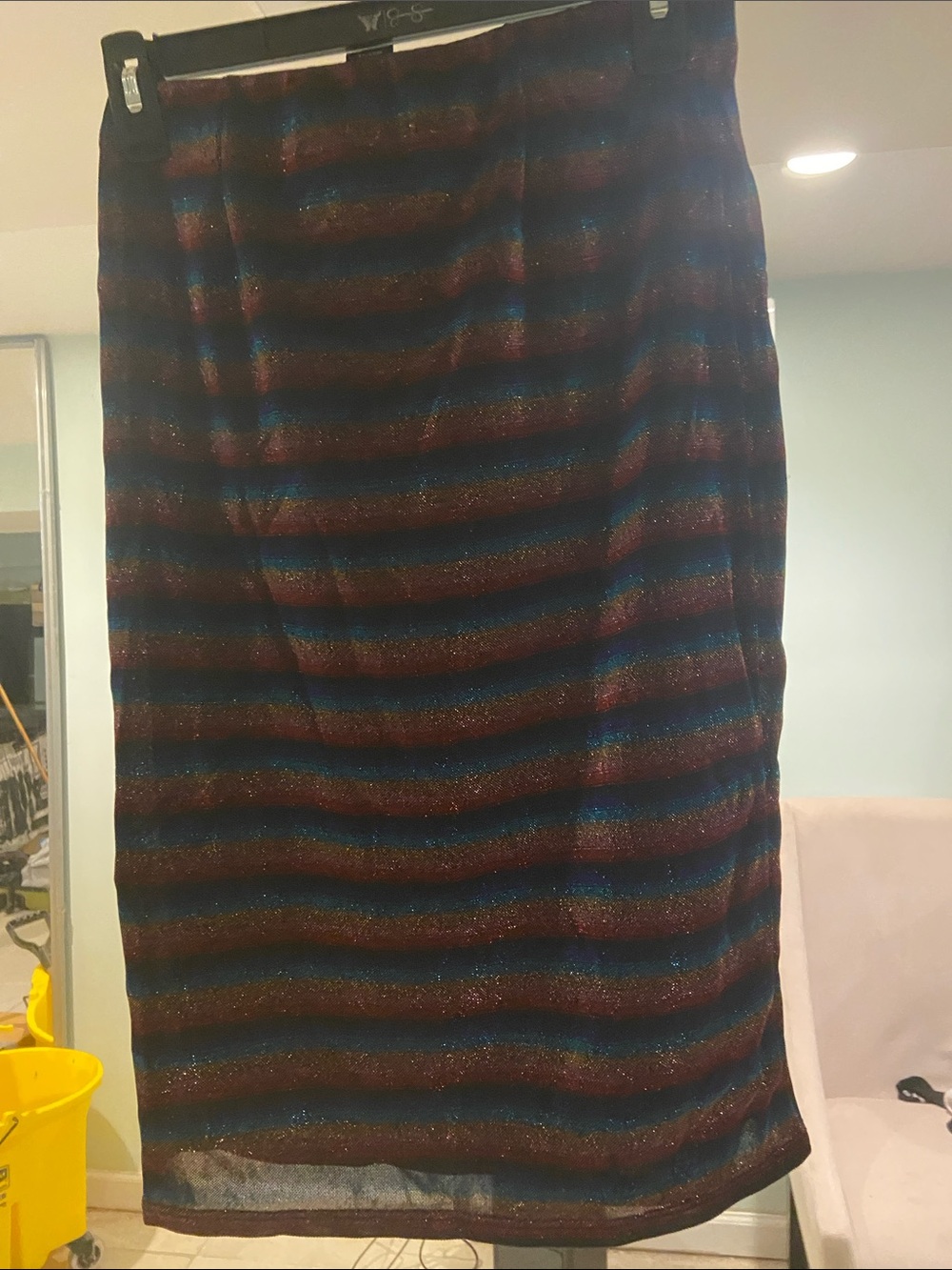 Aqua Metallic Striped Pencil Skirt in Black, Blue & Red